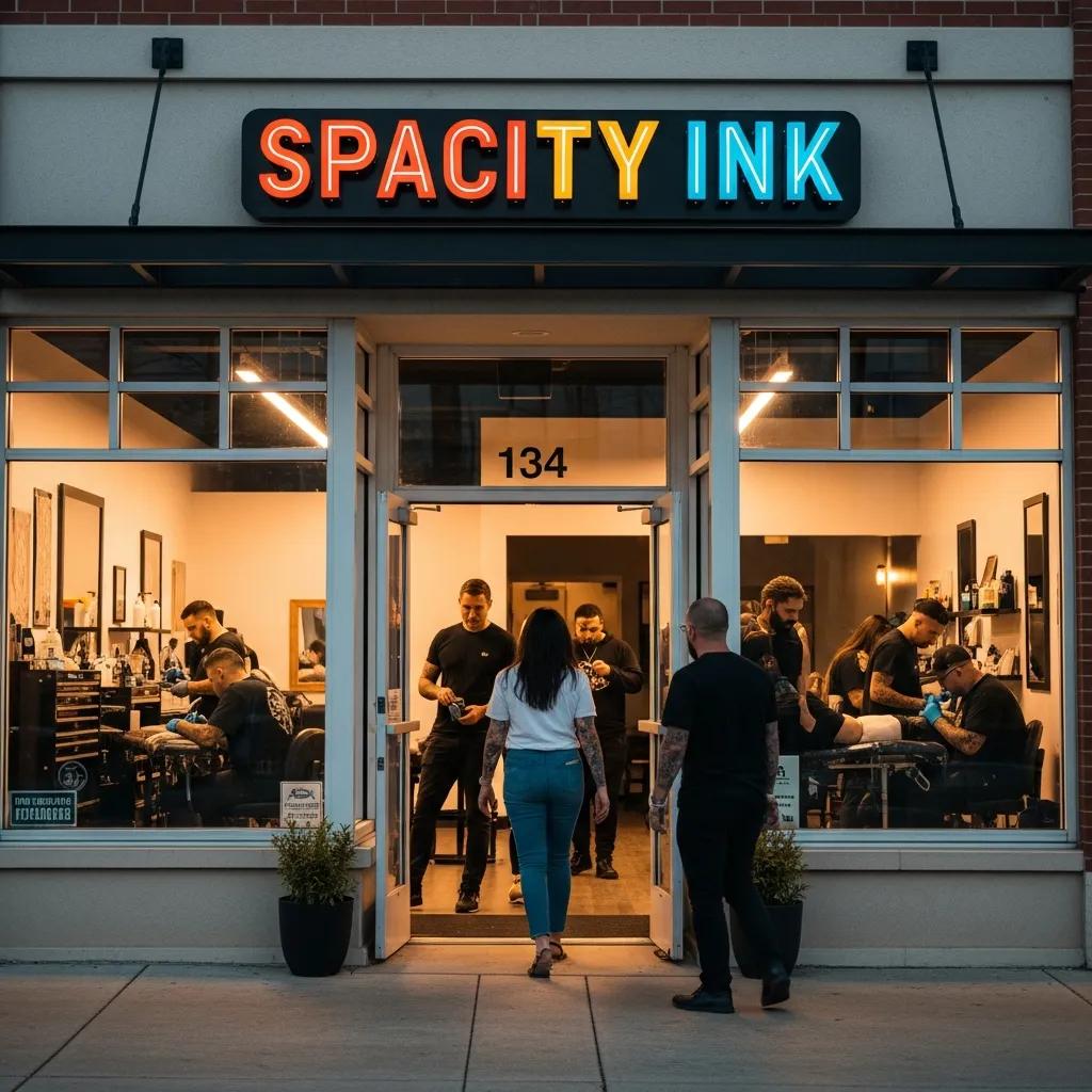 Exterior view of Spacity Ink tattoo shop, highlighting its welcoming atmosphere and community engagement